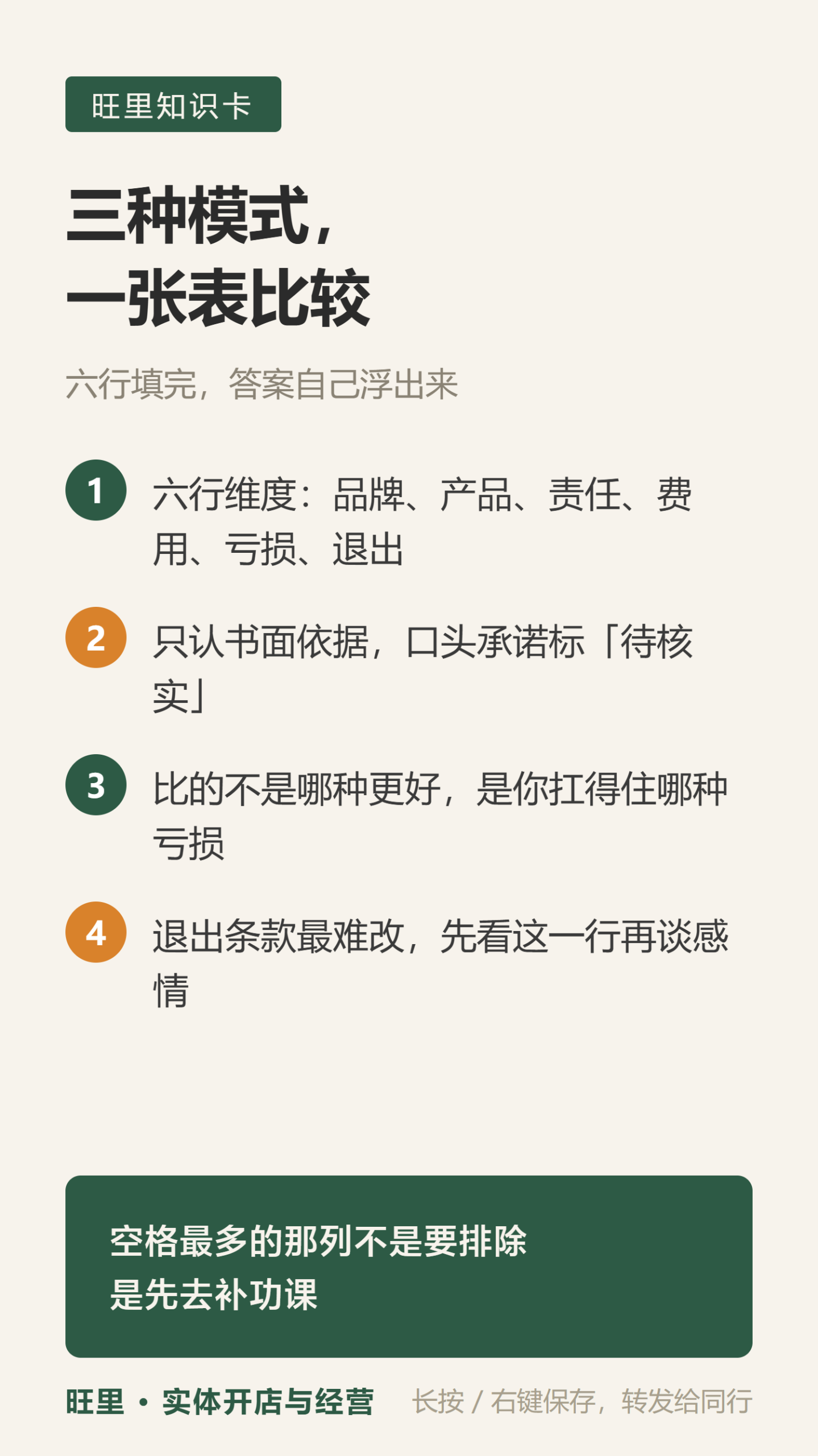 自营加盟联营比较表知识卡
