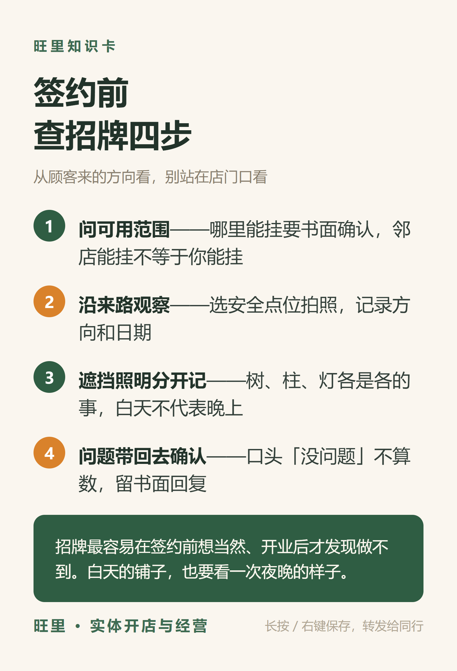旺里知识卡:签约前查招牌四步——问范围、沿来路、分遮挡、留确认