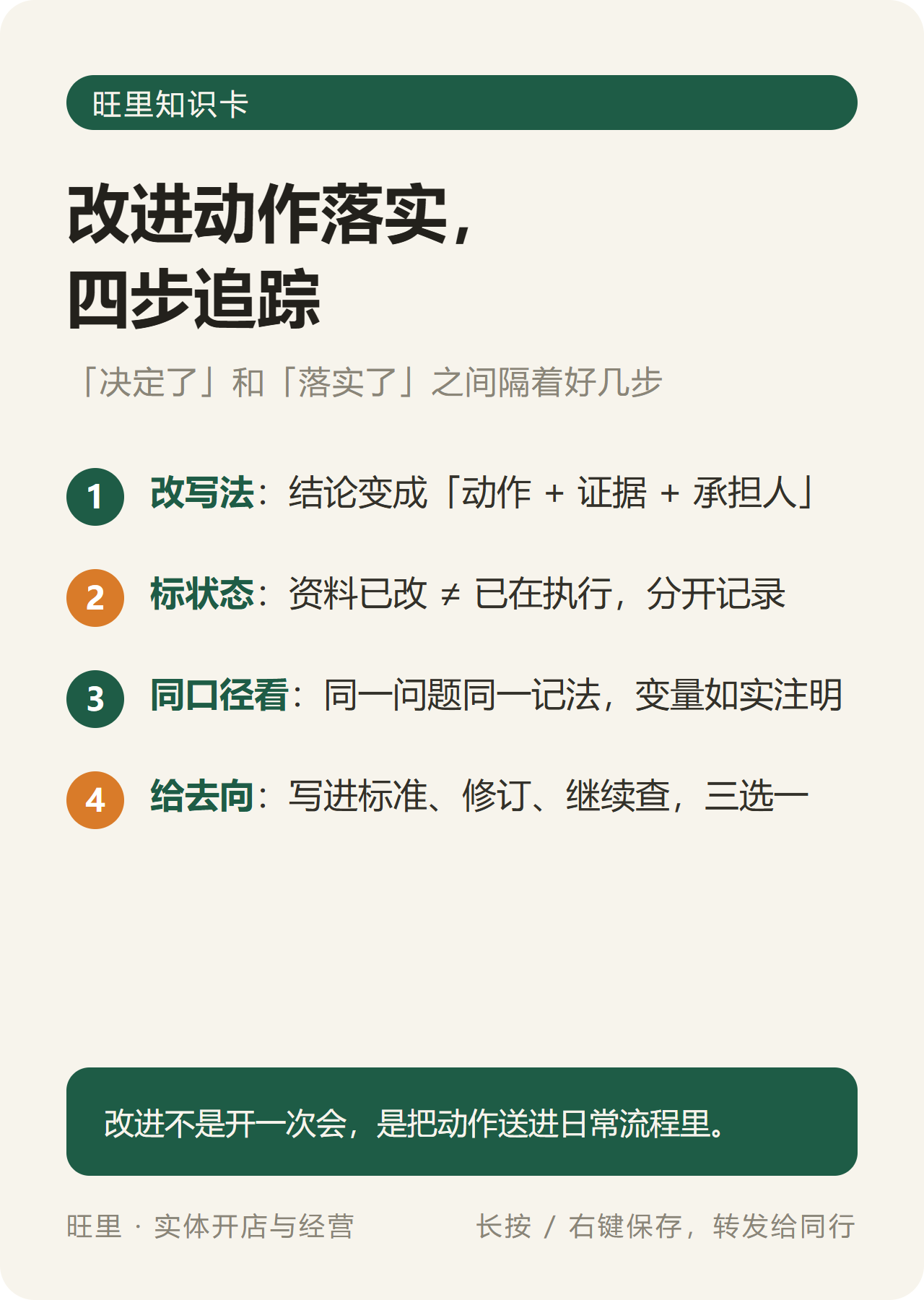 旺里知识卡:改进动作落实四步追踪——改写法、标状态、同口径看、给去向
